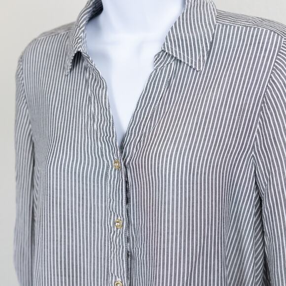 Jones New York Gray White Stripe Button Down Blouse, Small - Picture 7 of 7